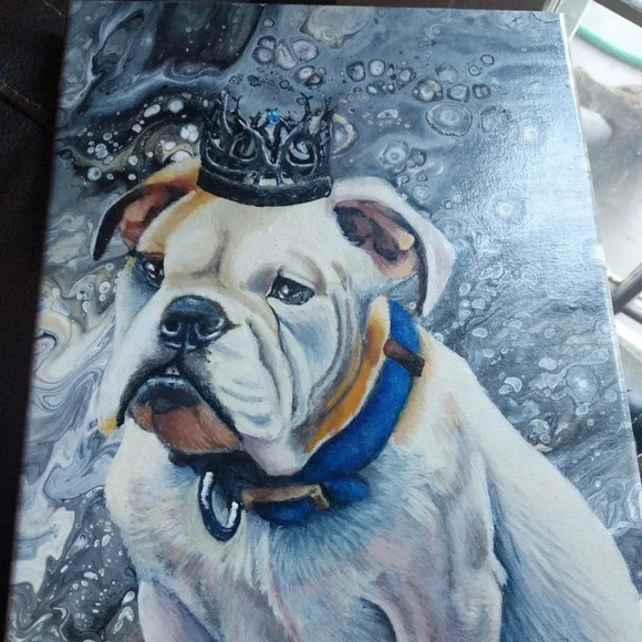 Handpainted one of a kind bulldog on canvas acrylic painting 8x10 - Picture 1 of 2